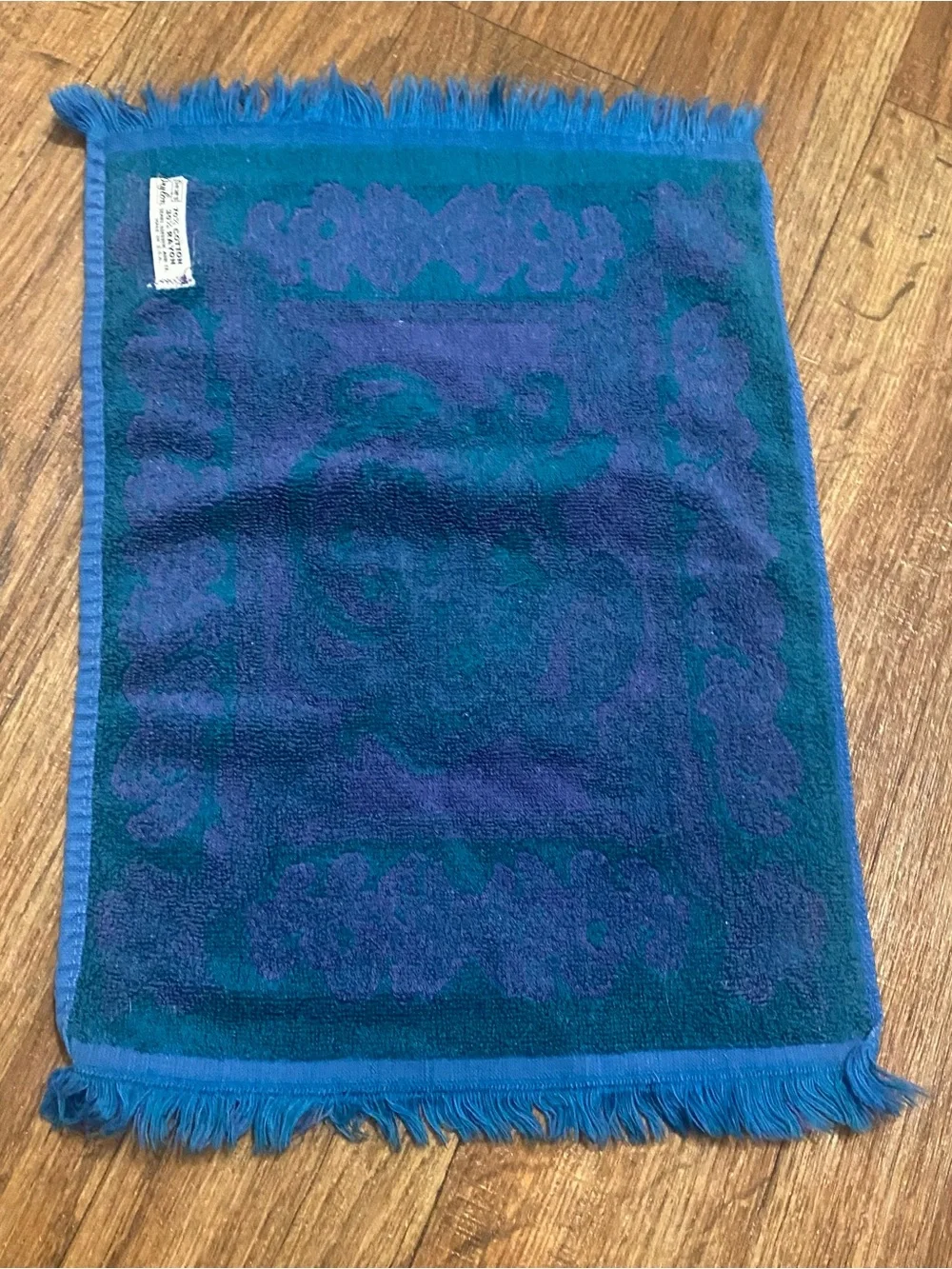 Sears Drylon Vintage Hand Towel 16x11 Blue Purple Green Damask Baroque Pattern